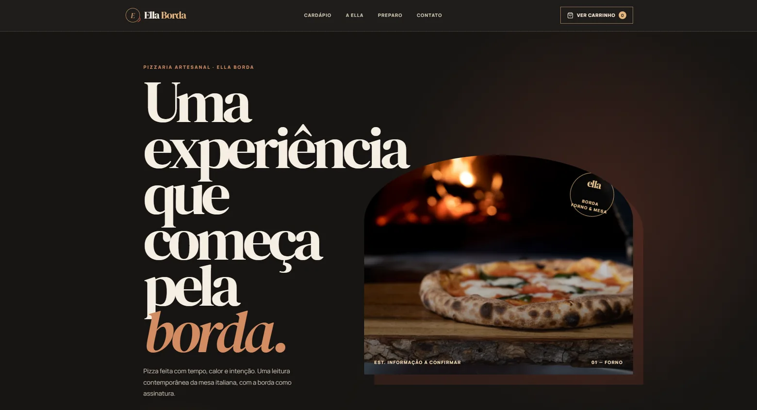 Demonstração de site para Ella Borda, pizzaria artesanal